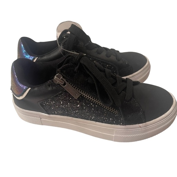 Nina Black Sparkle Front Tie up shoe laces with Size Zippered Shoes Size 1 - Picture 5 of 6